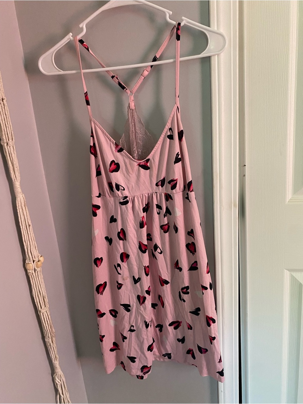 Skin Pink Chemise with Red and Black Heart Print